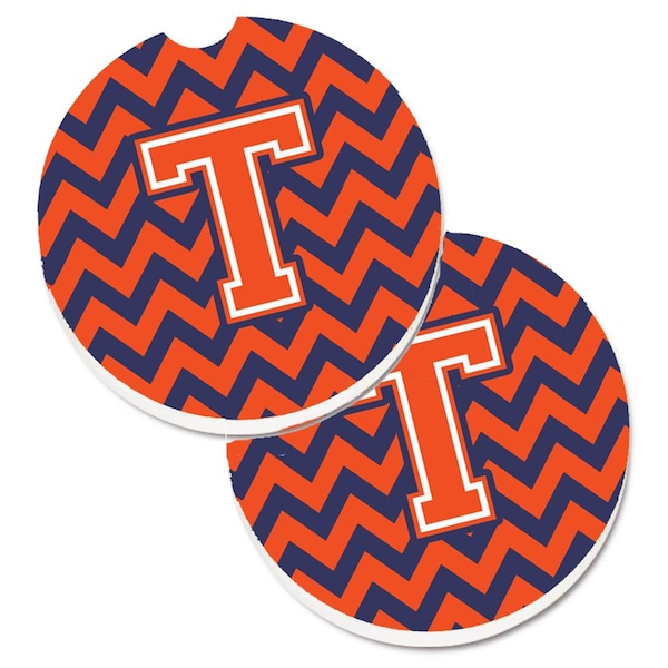 Carolines Treasures Letter T Chevron Orange and Blue Cup Holder Car Coaster, PK2 CJ1042-TCARC - main